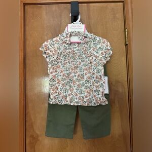 3 piece floral ruffle shirt and pants with hair accessory